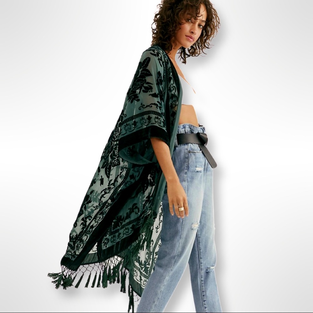 ~*~ Free People Nightbird Burnout Kimono Jade ~*~